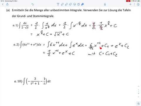 Übungsblatt1 Aufgabe a1, 2, 10 und 12 – Grundintegrale