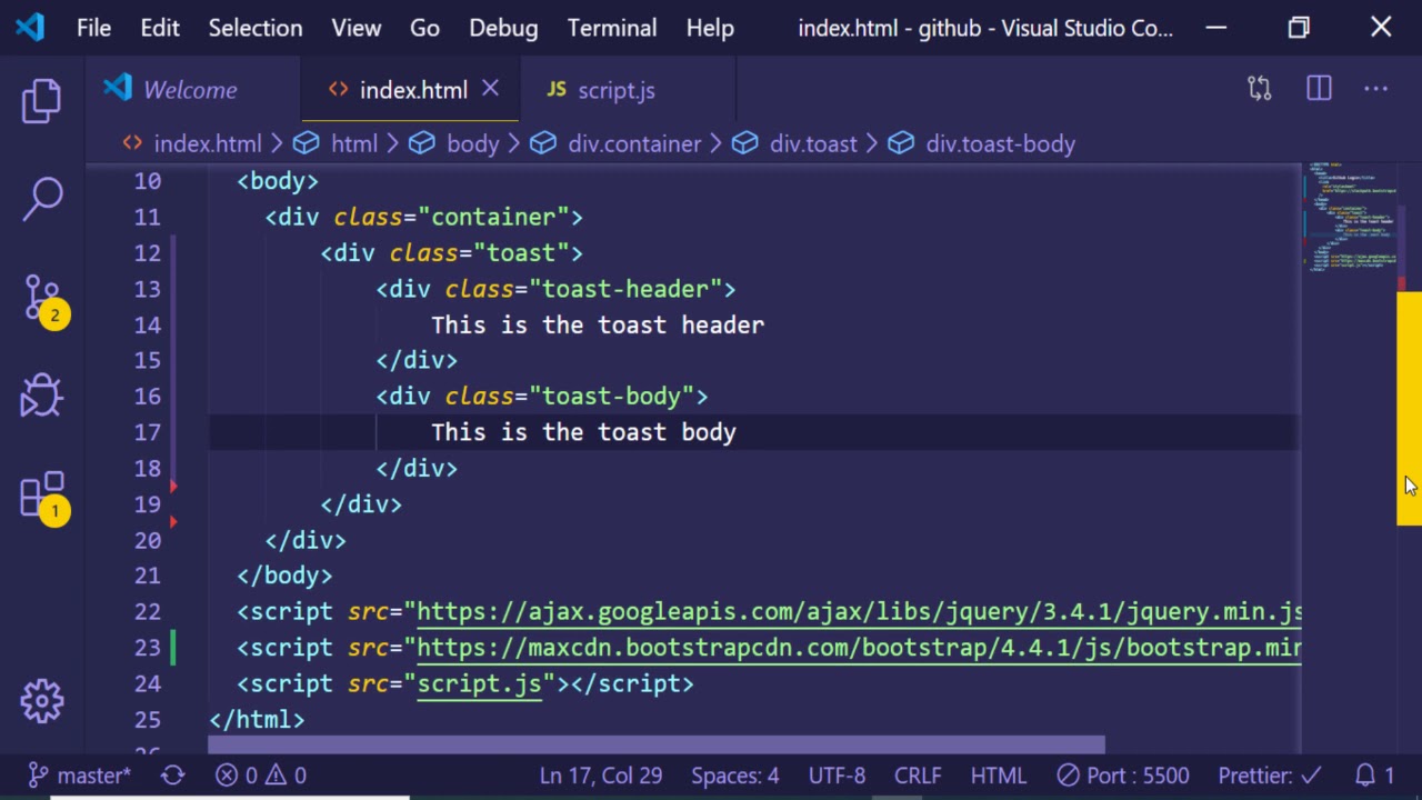 Bootstrap 4 Toast Crash Course | Create a Basic Toast Alert in Bootstrap 4