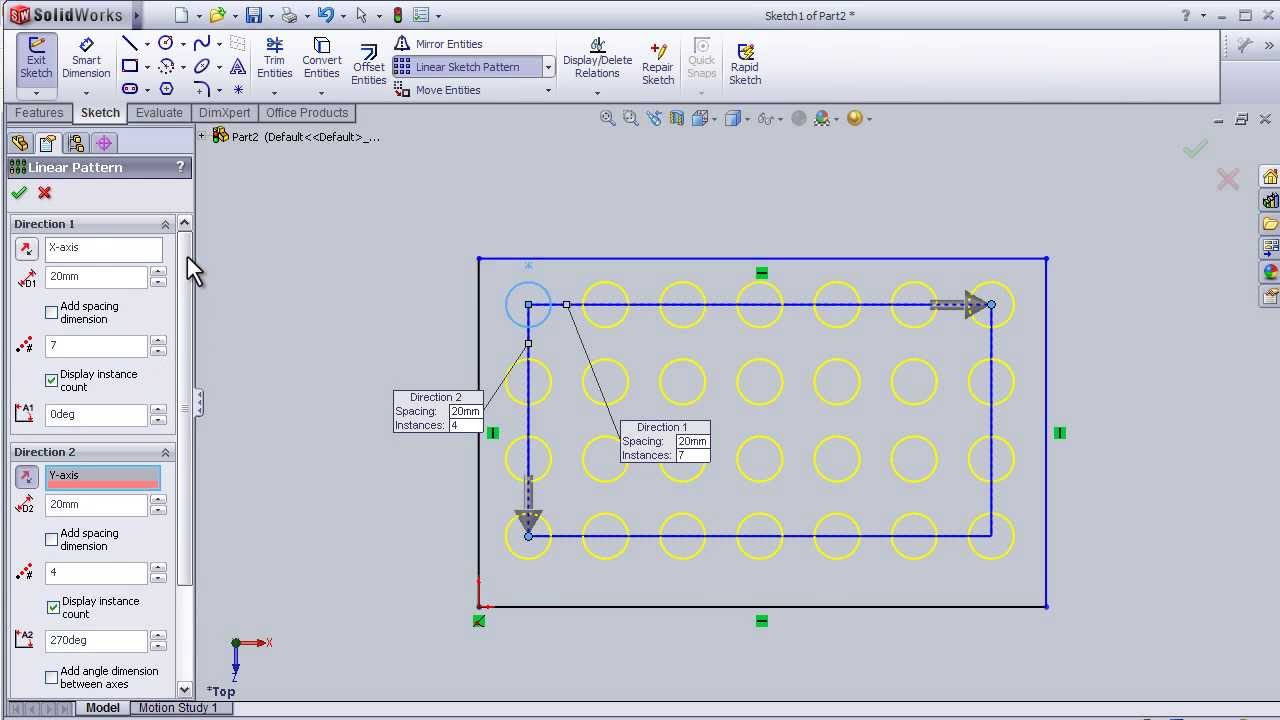 13- SolidWorks Sketch TUTORIAL: LINEAR SKETCH PATTERN