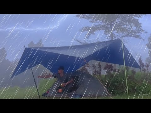 ⛈️THUNDERSTORM‼️SOLO CAMPING HEAVY RAIN STORM [soothing sound rain storm&thunderstorm]