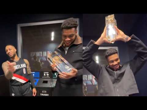 Damian Lillard jokes with Giannis after winning 3 Point Contest 😂