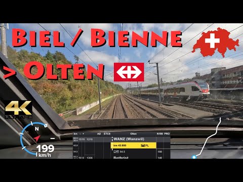 CAB RIDE 4K 🇨🇭 Biel/Bienne - Olten IC5 / Jurasüdfusslinie Bahn-2000-Strecke 🚄 ICN SBB CFF FFS 🌞