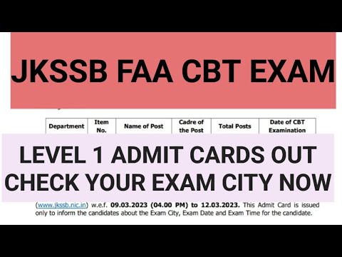JKSSB FAA: LEVEL -1 ADMIT CARDS OUT || Download Now ||Comment Your Exam City @CareerSuccessjandK