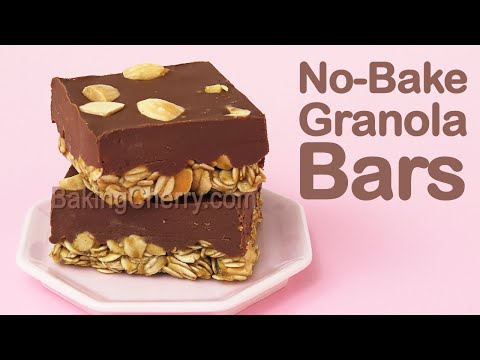 NO-BAKE CHOCOLATE PEANUT BUTTER GRANOLA BARS | Healthy Homemade Oatmeal Bars Recipe | Baking Cherry