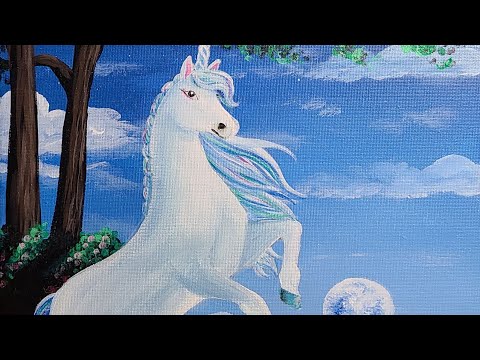 How to paint a Magical Moonlit Unicorn - Q-Tip Class! | LIVE Acrylic Painting Class