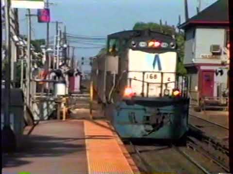 Mineola 1996 10 LIRR MP15 AA Special 2 Coach Train, GP38-2, M-3 Highballing Through Town  1996