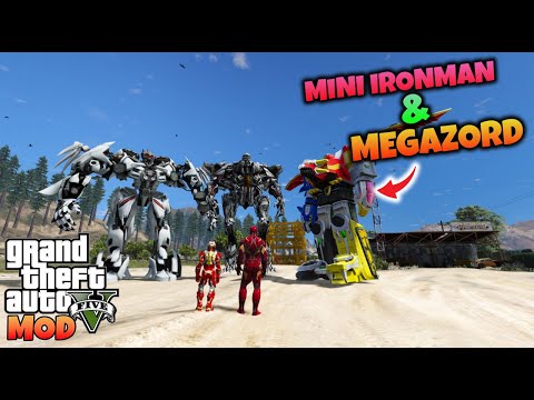 JUNIOR IRONMAN DAN MEGAZORD MENYERANG MARKAS DECEPTICON - GTA 5 MOD TRANSFORMER
