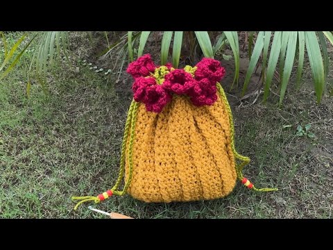 Crochet Flower Pouch Easy Crochet Bag for Beginner.