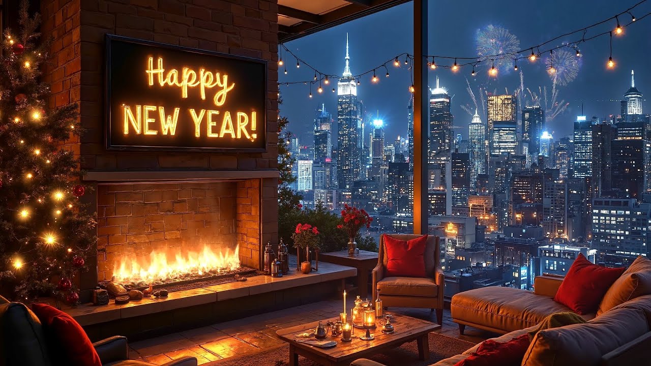 🎉 New Year 2026 in a Cozy Loft | Fireworks & Warm Fireplace Ambience 🎇🔥