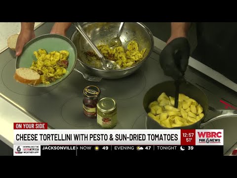 Cheese tortellini with pesto & sun dried tomatoes