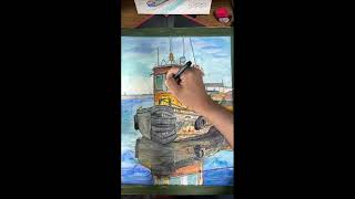 Water Color Painting/Boat in the harbor