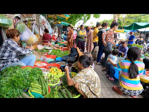 Amazing Cambodian Food Market Scenes - People Activities, Fresh Fish, Vegetables, Meat & More
