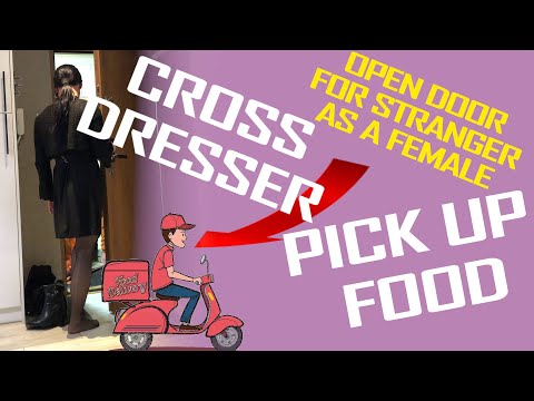 CROSSDRESSER ALEXANDRA PICK UP DELIVERY IN PANTYHOSE AND BLACKDRESS