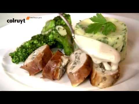 Recette Filet de pintade farci, purée aux fines herbes et brocoli poêlé - Colruyt