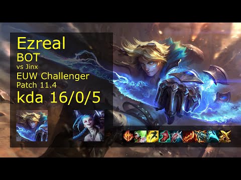 Ezreal ADC vs Jinx - EUW Challenger 16/0/5 Patch 11.4 Gameplay