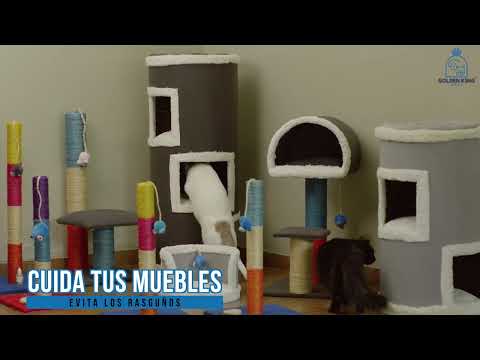 thumbnail video image 2 of Casa y Cama para Gatos Tipo Iglú, Cueva para Gato y Poste Rascador Doble con Plataforma de Descanso, Incluye Catnip Líquido y Ratón, Hecho a Mano en México con Sisal 100% Natural, Todo en 1 GOLDEN KING IGLU GRANDE 2 NIVELES, 2 of 8
