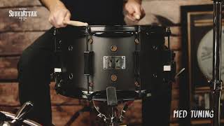 Video thumbnail for Pork Pie Little Squealer 13x7" Vented Snare Drum - Black w/ Black Hw by Peter Lewis
