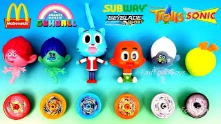 2018 McDONALD&#39;S AMAZING WORLD GUMBALL HAPPY MEAL TOYS SUBWAY BEYBLADE BURST SONIC DREAMWORKS TROLLS