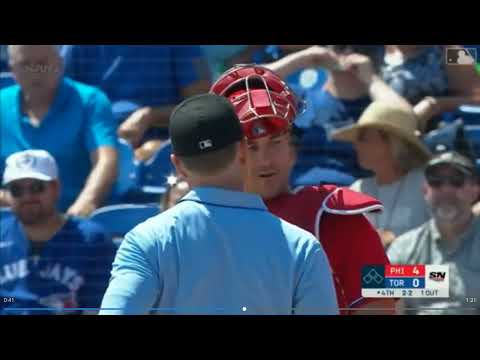 J.T. Realmuto is ejected from the game in the bottom of the 4th after pitch clock violation.