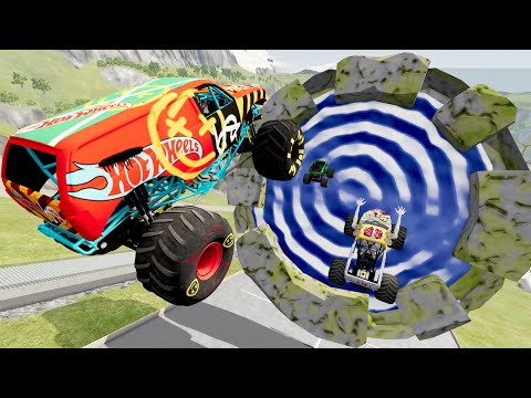 Monster Jam Big & Small Monster Trucks Jumping Through Giant Portal