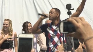 Will Smith performs &#39;Miami&#39; at SUICIDE SQUAD event - watch Margot Robbie &amp; Karen Fukuhara dance!