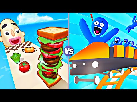 Sandwich Runner Gameplay walkthrough vs Roller Coaster Run 3d - Gameplay”Android,iOS