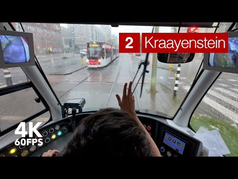 Intense rain causes chaos | 🚊 HTM Line 2K | 4K Tram Cabview | 🇳🇱 The Hague | Siemens Avenio