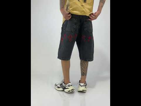 Bermuda Jeans Baggy Trip Side Multi Cruz - Preta