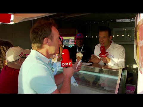 Alex Wurz selling vanilla ice cream to Ernst Hausleitner [ORF]