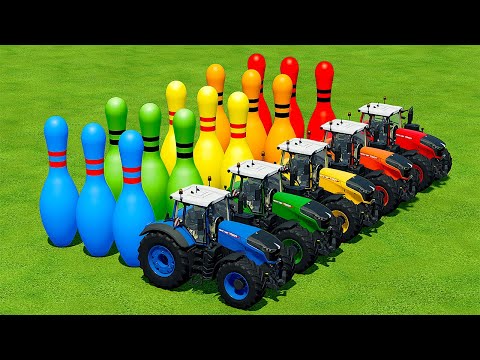 TRANSPORT GIANT BOWLING SKITTLES WITH FENDT AND CASE TRACTORS - Farming Simulator 22