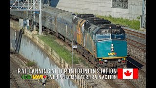 4K - Evening Rush Hour GO and VIA Rail Trains at Toronto Union Station's Western Approach