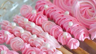 How to make Pink rose meringue cookies핑크 핑크 머랭쿠키 만들기🍡🍡🍡🍭🍭🍭