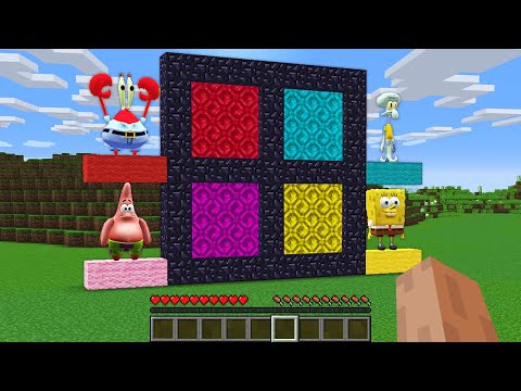 BUILD NEW BIKINI BOTTOM PORTALS! SPONGEBOB vs PATRICK vs MR KRABS vs SQUIDWARD PORTAL in MINECRAFT!