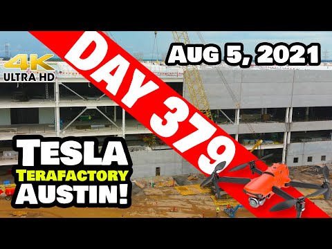 Tesla Gigafactory Austin 4K  Day 379 - 8/5/21 - Tesla Terafactory Texas - MORE WALLS AT GIGA TEXAS!