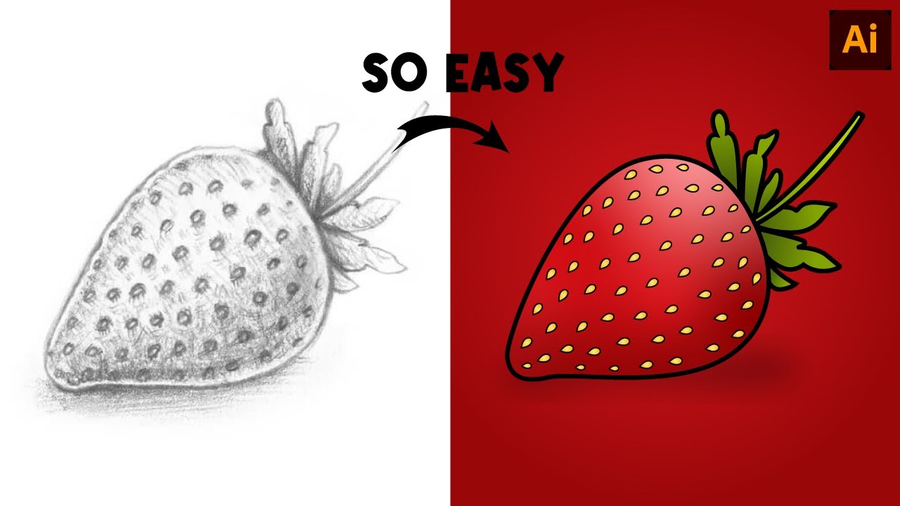 Adobe Illustrator Beginner Tutorial: How to Create a Vector strawberry from Sketch (HD)