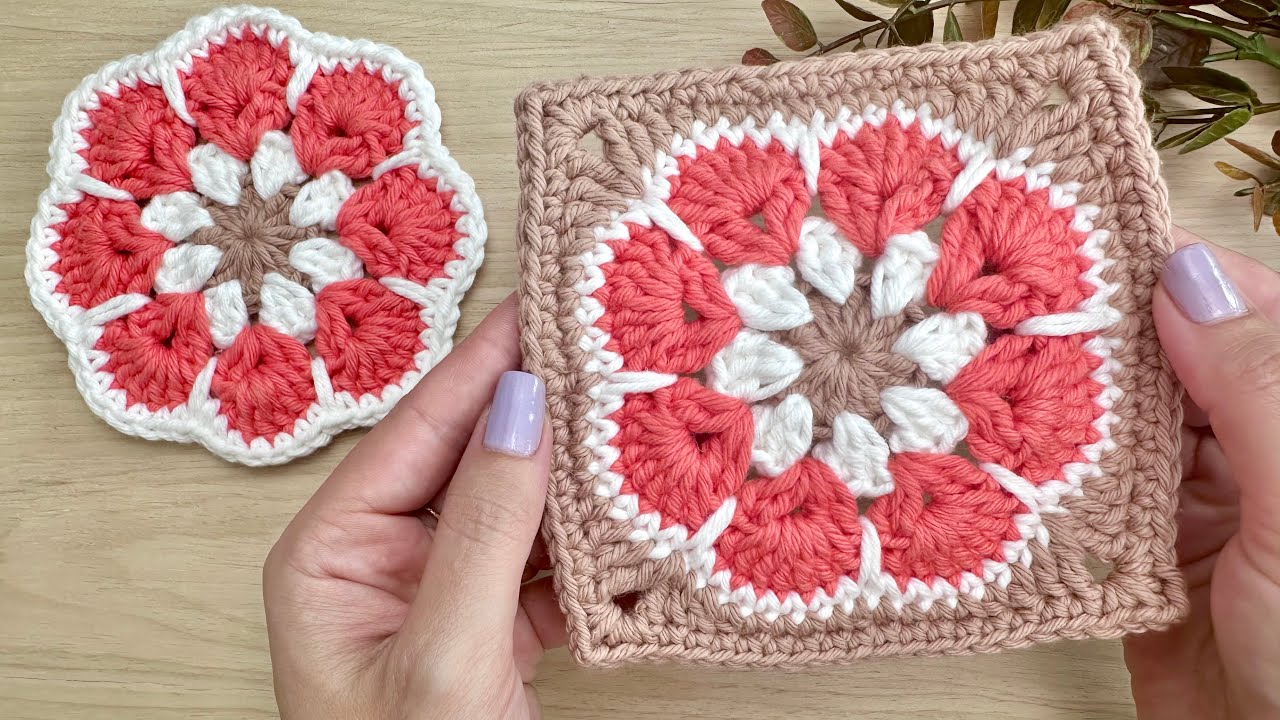 Square de croche flor africana / Quadradinhos da vovó / Quadradinho de croche /Granny square crochet