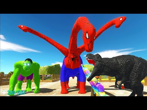 HULK GORO vs HYDRA SPIDERMAN BRACHIOSAURUS DEATH RUN - Animal Revolt Battle Simulator ARBS