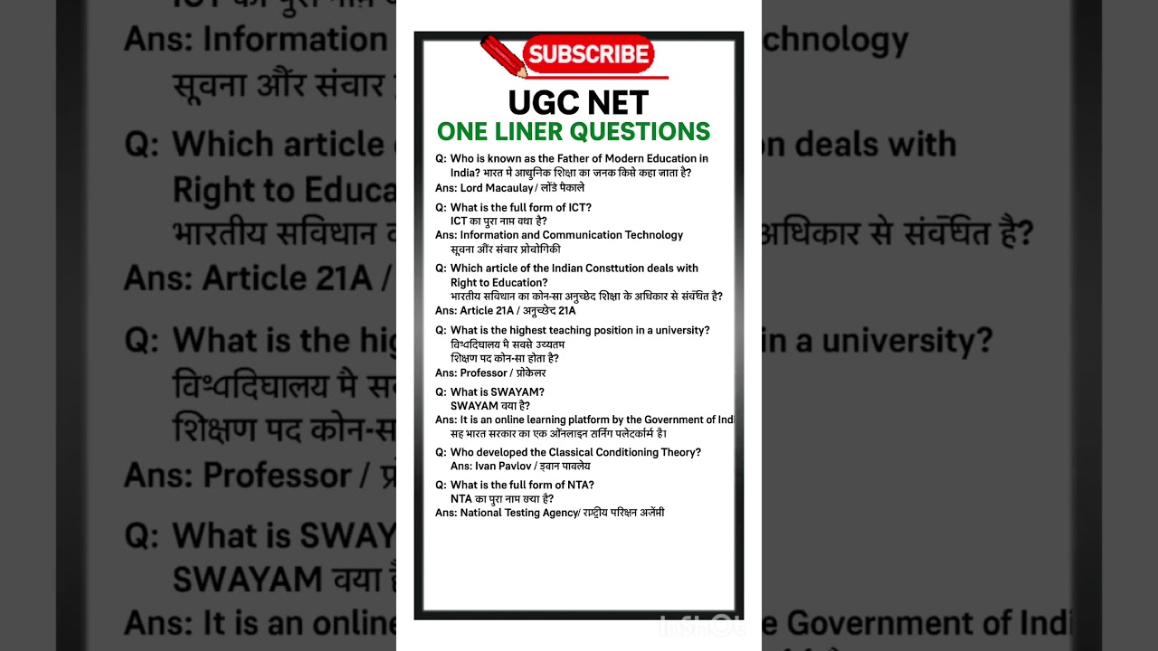 UGC NET 2025-26 One Liner Questions/ MCQ । UGC Net Paper-1 Important Topic #ugcnet #netjrf