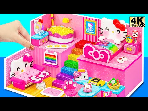 Build 2 Storey Pink Hello Kitty House with Cute Bed, Rainbow Stairs ❤️ DIY Miniature Cardboard House