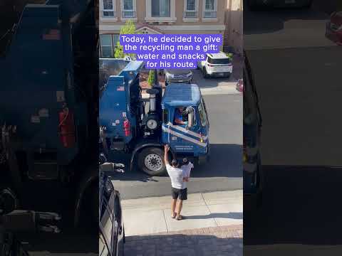 Young boy recycles kindness with gifts for recycle truck driver | Humankind #shorts #goodnews