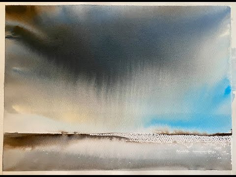 Paint a 5 Minute Loose Watercolour Rain Storm,  Landscape Hake Brush Sky, Watercolor demo tutorial