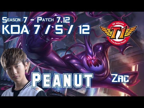 SKT T1 Peanut ZAC vs KHA'ZIX Jungle - Patch 7.12 KR Ranked