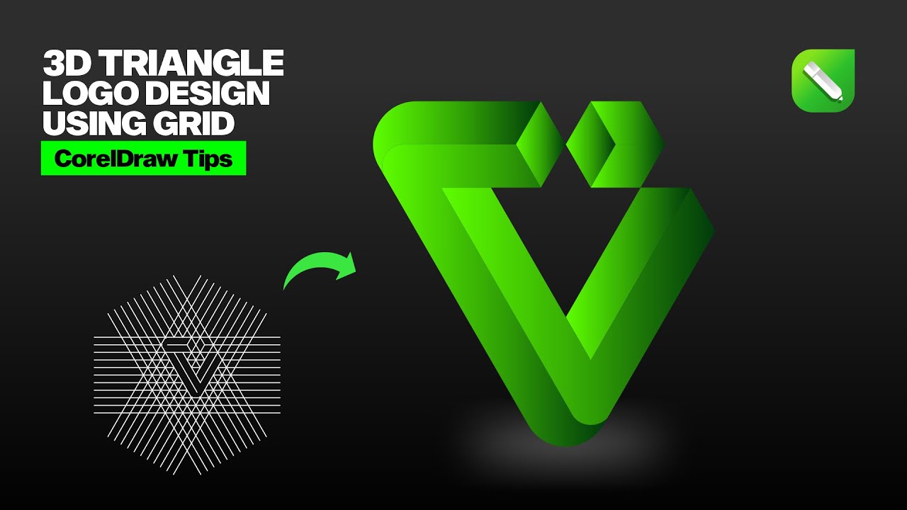 How to make 3D TRIANGLE LOGO using GRID by Hevlendordesigns #coreldraw