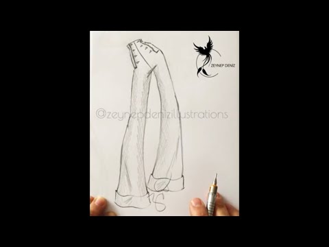 High waist-turnup hem trousers-Fashion sketch tutorial by ZEYNEP DENIZ