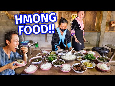Ultimate HMONG HILL TRIBE FOOD!! Green Taro Stems + Roasted Duck at Shaman’s House!!