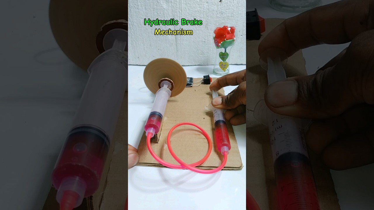 Hydraulic Break Mechanism • Dc Motor | #hydraulic #science #mechanism #youtubeshorts