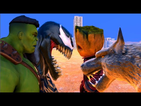 Hulk & Venom vs Baby Groot & Werewolf - EPIC Fight