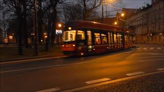 Katowice wieczorem, komunikacja KZK GOP, Flix Bus oraz iluminacje 13.01.2018.