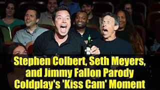 Stephen Colbert, Seth Meyers, and Jimmy Fallon Parody Coldplay's 'Kiss Cam' Moment