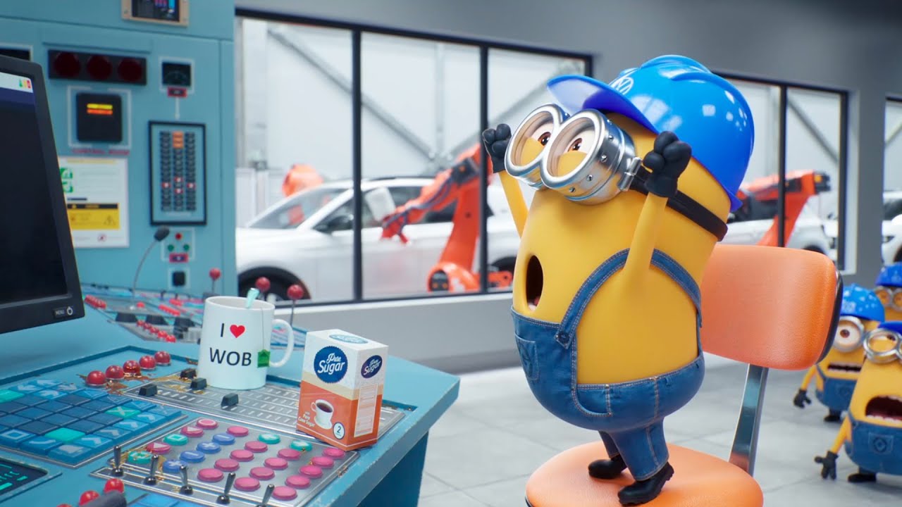 The Minions from Despicable Me 4 and the German Soccer Team celebrate the Volkswagen Models "Goal"